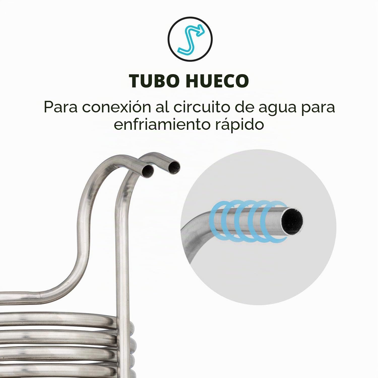 Klarstein Chiller - Enfriador en espiral para mosto de cerveza, De 100 °C a temperatura ambiente en 30 min, Tubo hueco, Acero inoxidable, Espiral 18 vueltas, Diámetro 21,5 cm, Capacidad 50 L, Plateado