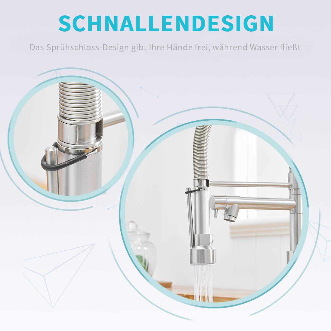 AIMADI Wasserhahn Küche Mischbatterien Pull Down Küchenarmatur mit Brause Spiralfederarmatur Küchenspüle Armatur Geschirrbrause Spültischarmatur Gebürsteter Nickel