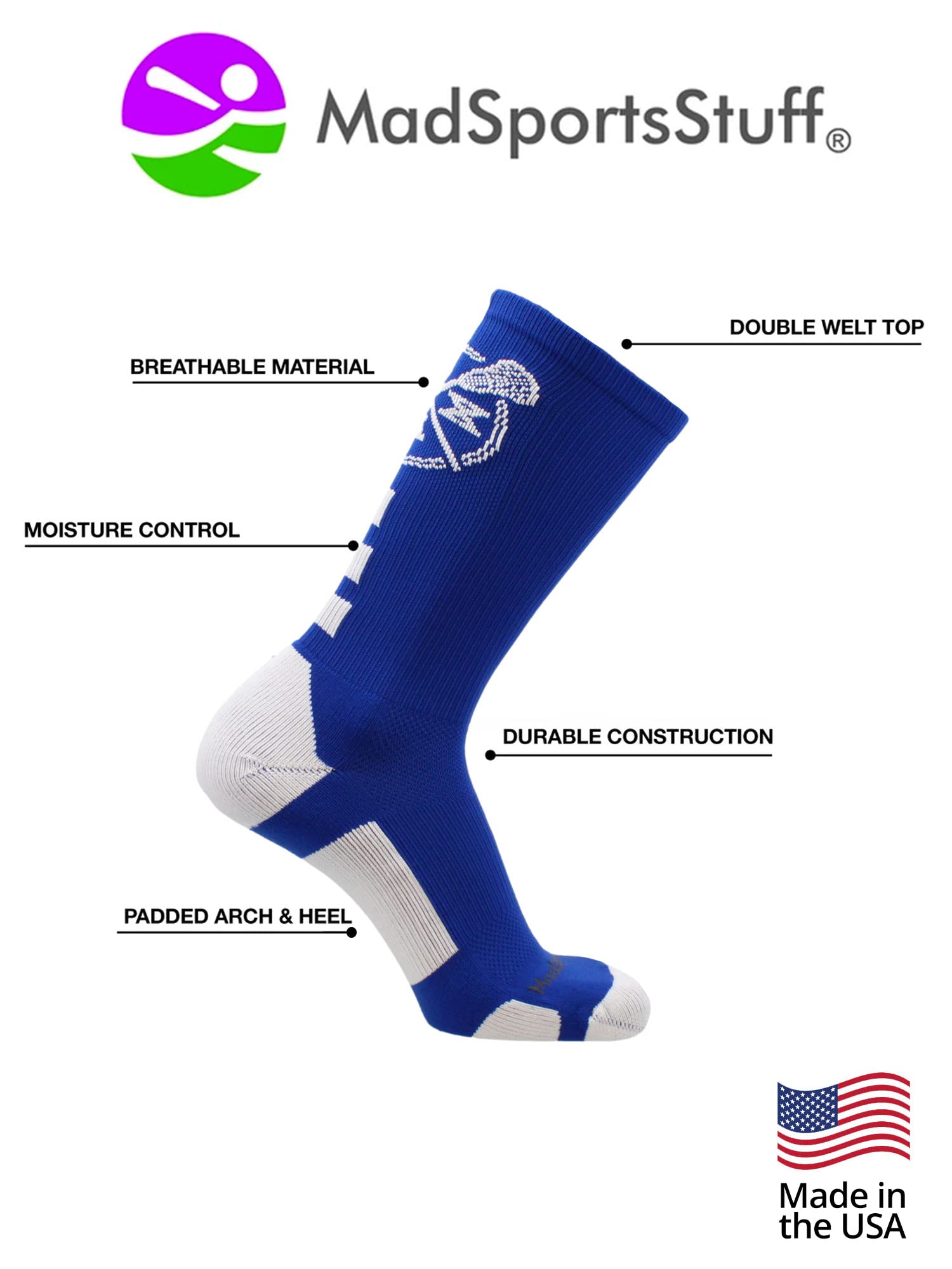 MadSportsStuff LAX Lacrosse Skarpety z kijkami Lacrosse Athletic Crew Skarpety (wiele kolorów)