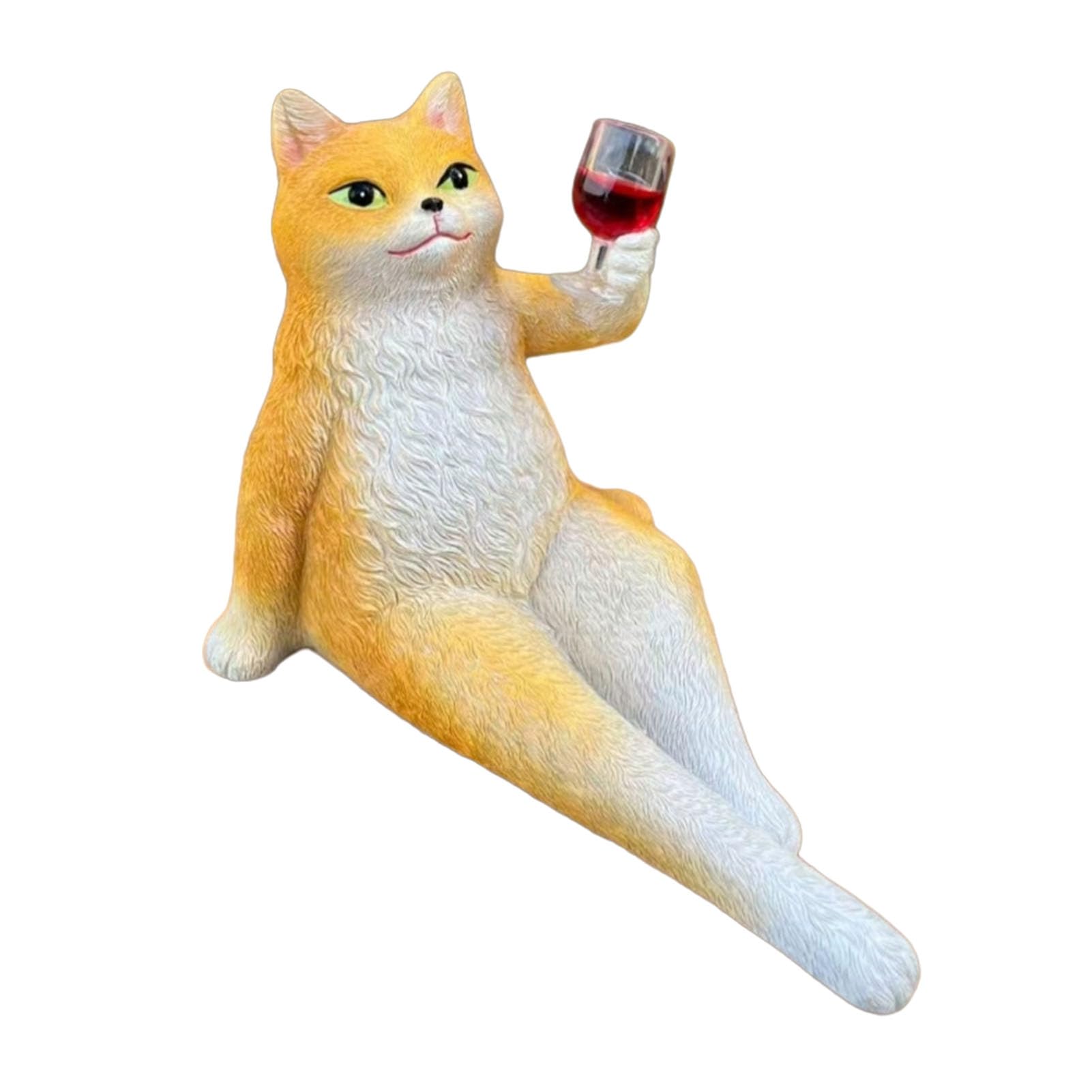 Glifora Wine Drinking Cat Figurine - Resin Holding Wine Glass Sitting Cat Statue, Resin Sculpture for Home Office Desktop Decoration Ornament