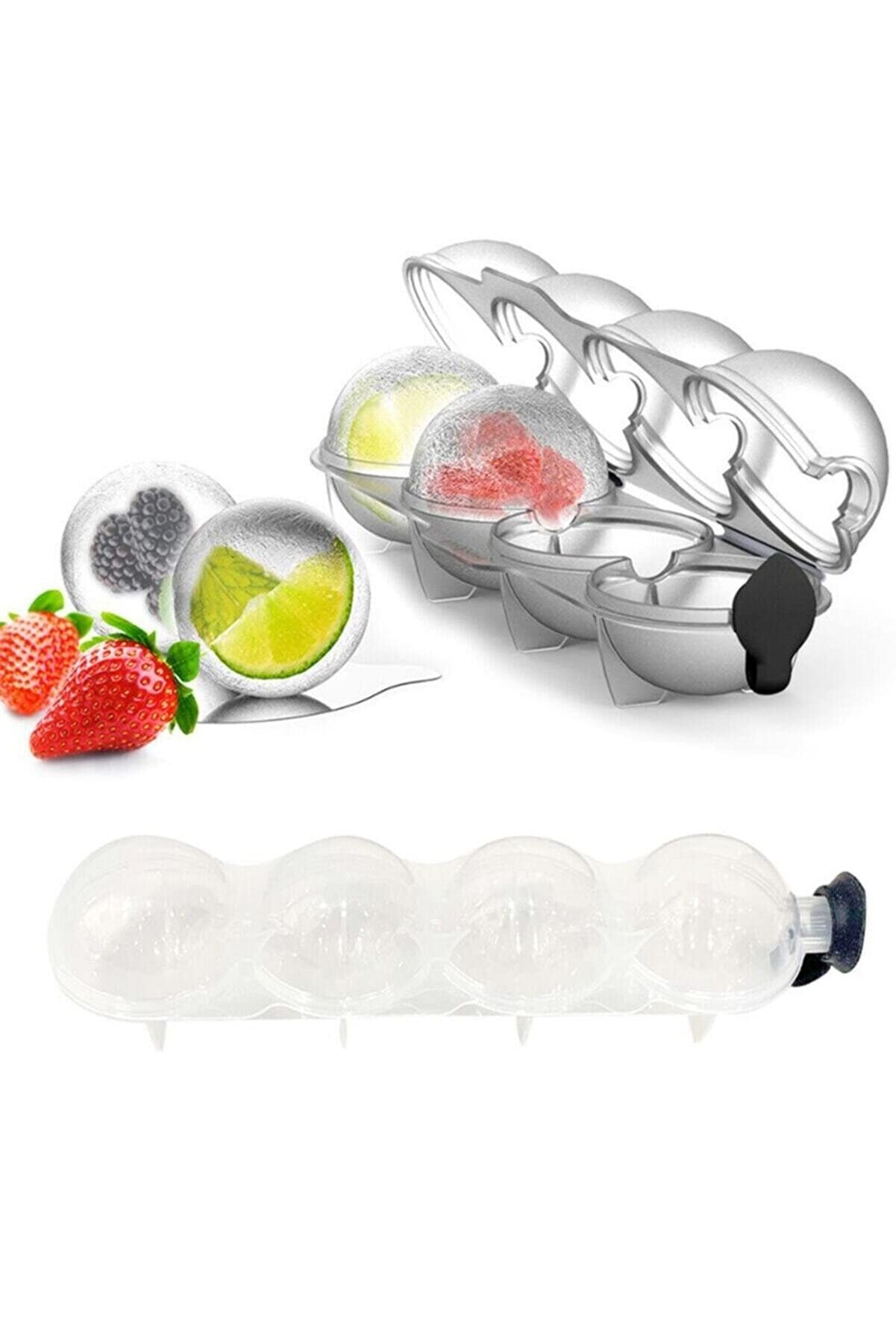 Mobee Top Şeklinde Buz Yapma Dondurucu Kalıbı Buzluk Küre 4'lü Şekil