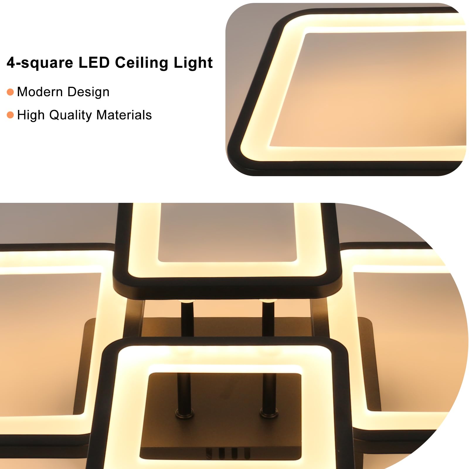 Toolight - Lámpara de techo LED, regulable con mando a distancia, 62 cm, para salón dormitorio, Negro | Toolight - Lámpara de techo LED, regulable con mando a distancia, 62 cm, para salón dormitorio