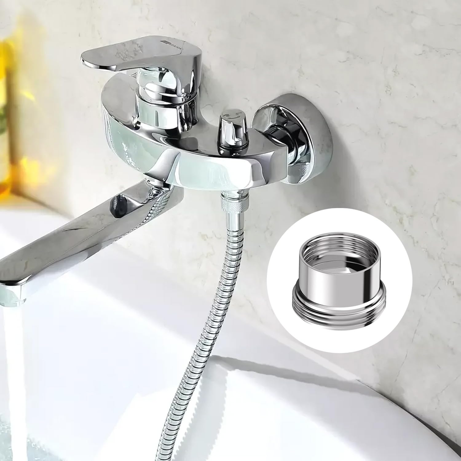 Adapter do kranu M18 na M22, adapter do kranu, adapter do kranu, adapter gwintowany do kranu, adapter do armatury zlewozmywakowej do podłączenia węża ogrodowego, z gumową uszczelką
