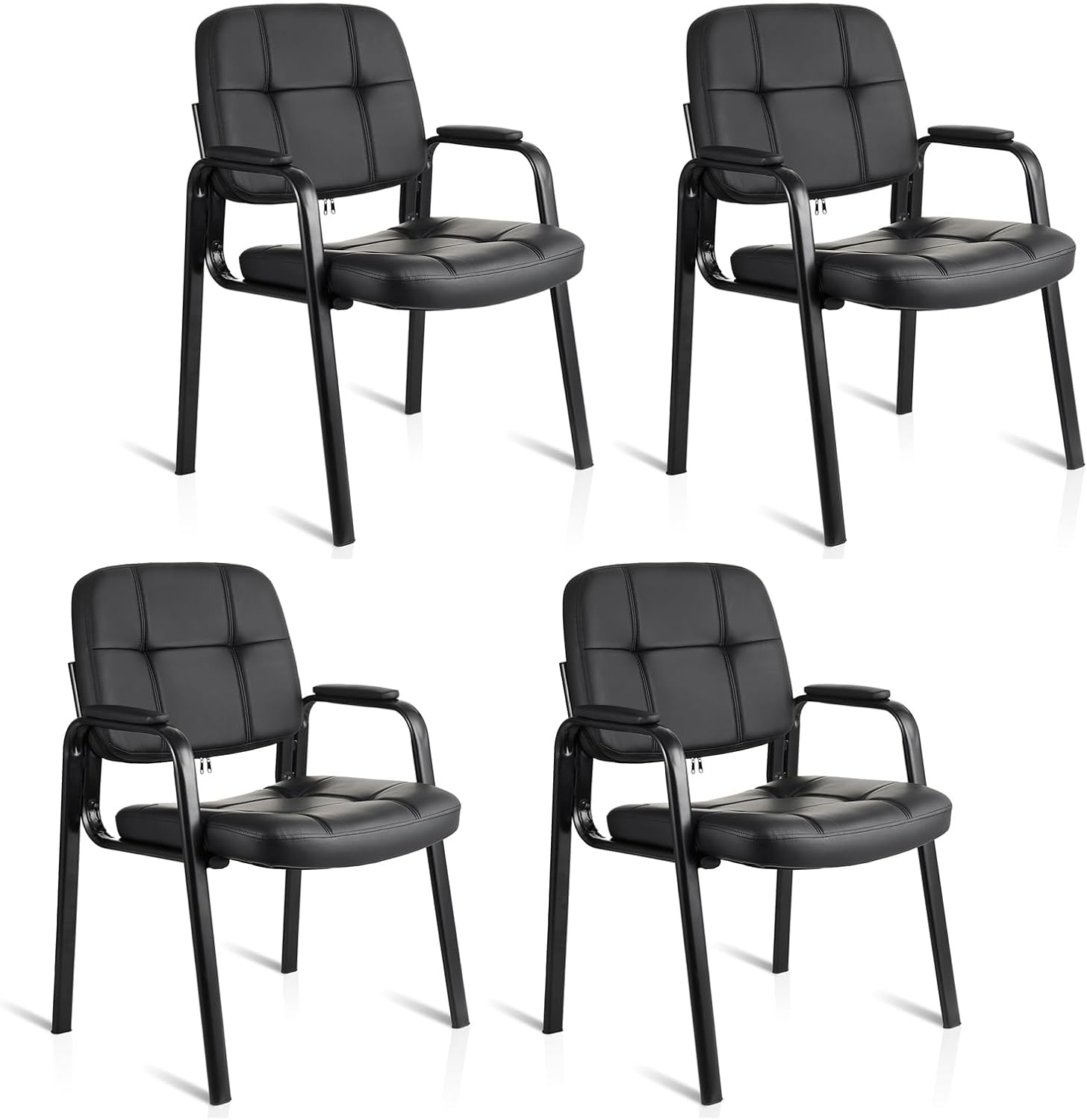 CLATINA Leather Office Guest Waiting Room Chair Sets of 4, Reception Chair No Wheels with Armrests and Lumber Support, Stationary Desk Armchair for Meeting Conference Lobby Shool Study, Black