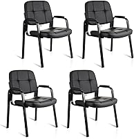 Vista 43 de CLATINA Silla de cuero para oficina, sala de espera, con base de trineo, silla de recepción sin ruedas con reposabrazos y soporte de madera, sillón