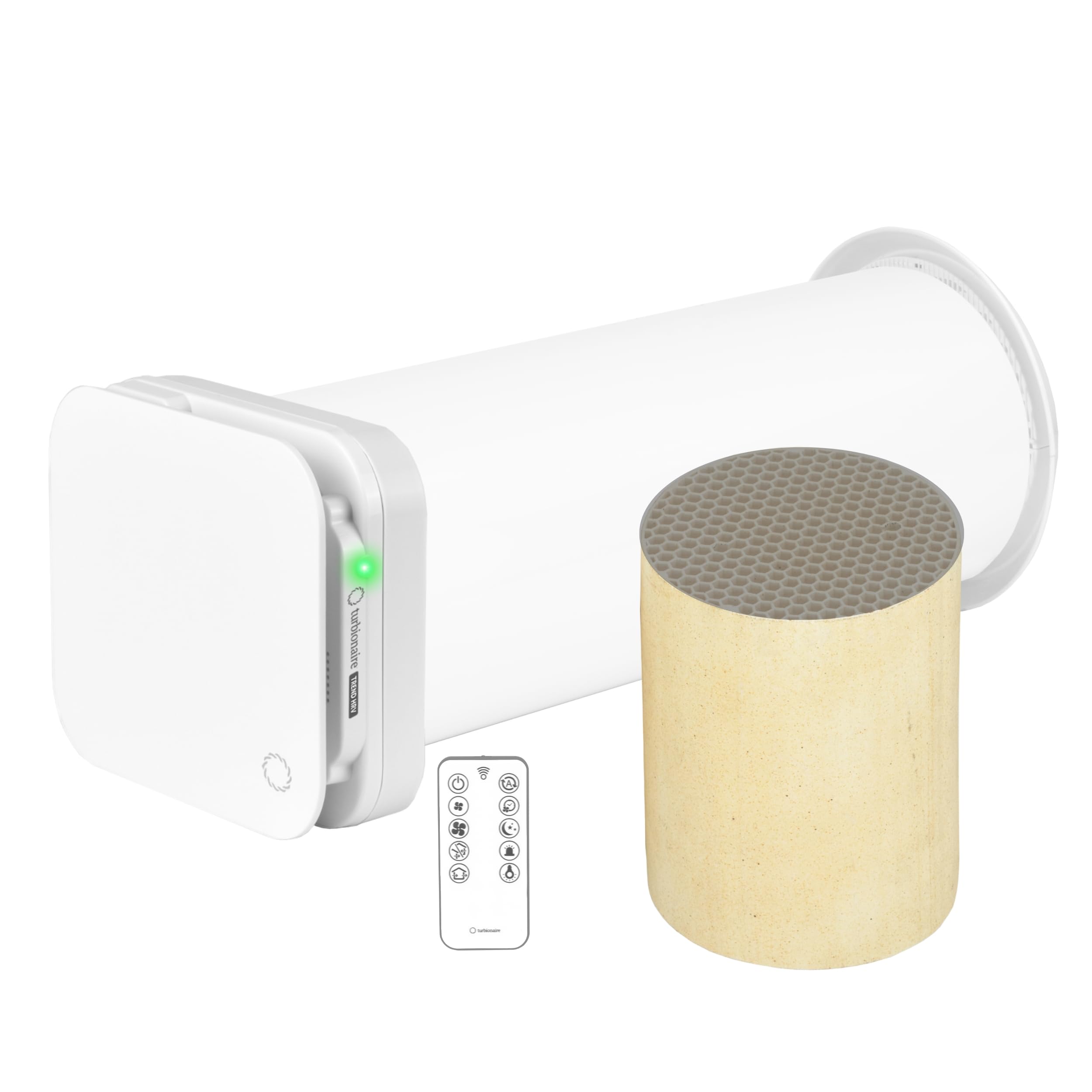 Turbionaire Trend HRV 150 WMW Unite de VMC Décentralisée à flux alternatif, WiFi, Récupérateur de Chaleur, Capteur d'Humidité, Télécommande, 8 Vitesses, 158 mm, Blanc, Silencieuse, Garantie 3 ans