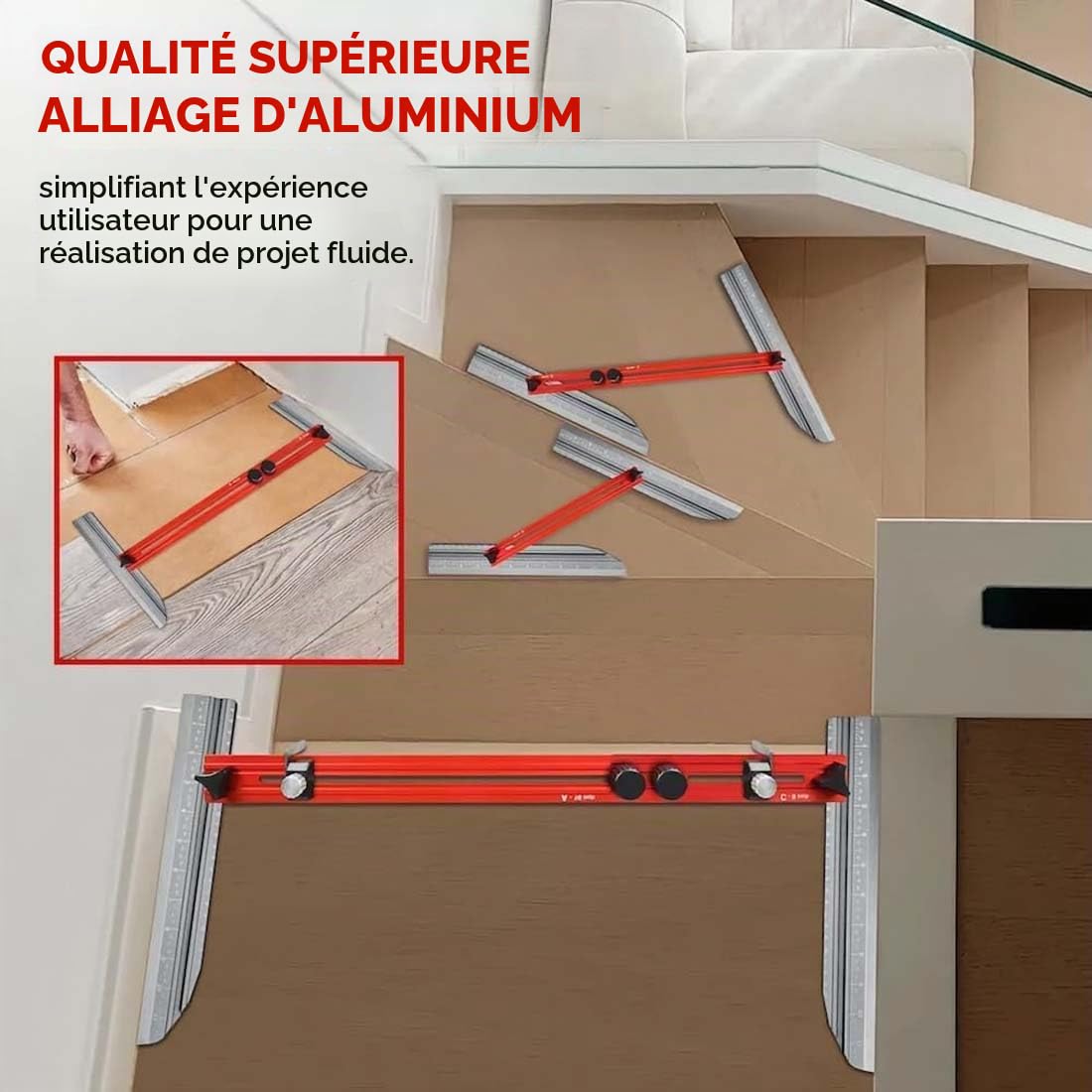 Outil de Gabarit de Marche D'escalier, Réglable Longueur Angle Alliage D'aluminium Outil Mesure D'escalier, Jauge D'escalier pour Supports D'escalier, Cloisons Séparation, Marchepieds, étagères
