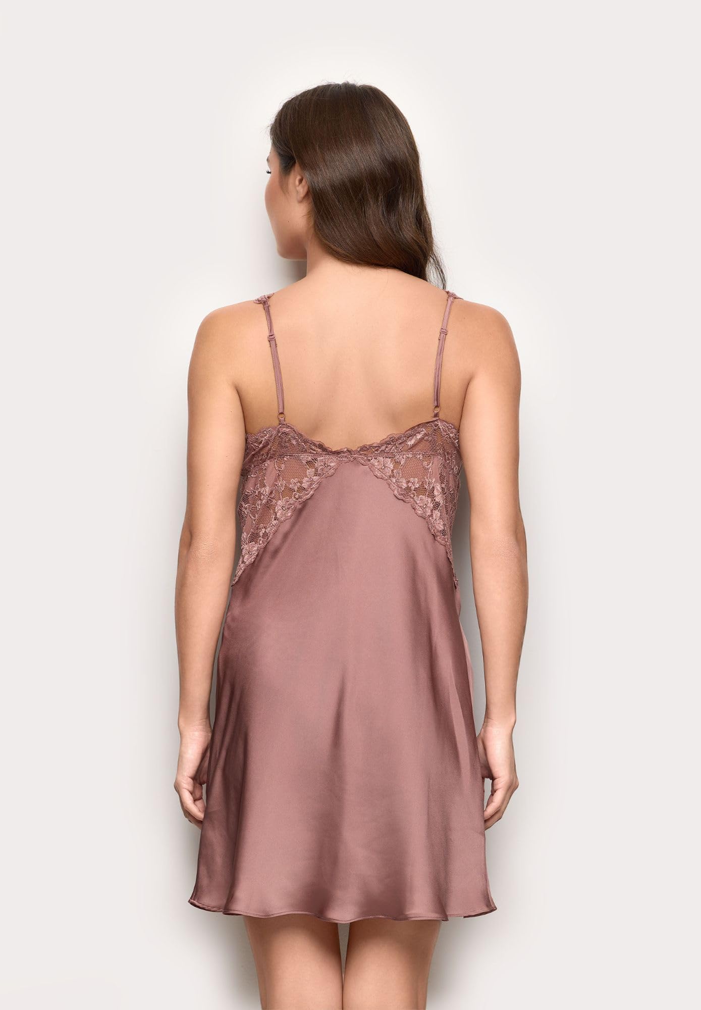 YAMAMAY - Camicia da Notte in Raso con Ricami in Pizzo, Donna,Raso e Pizzo