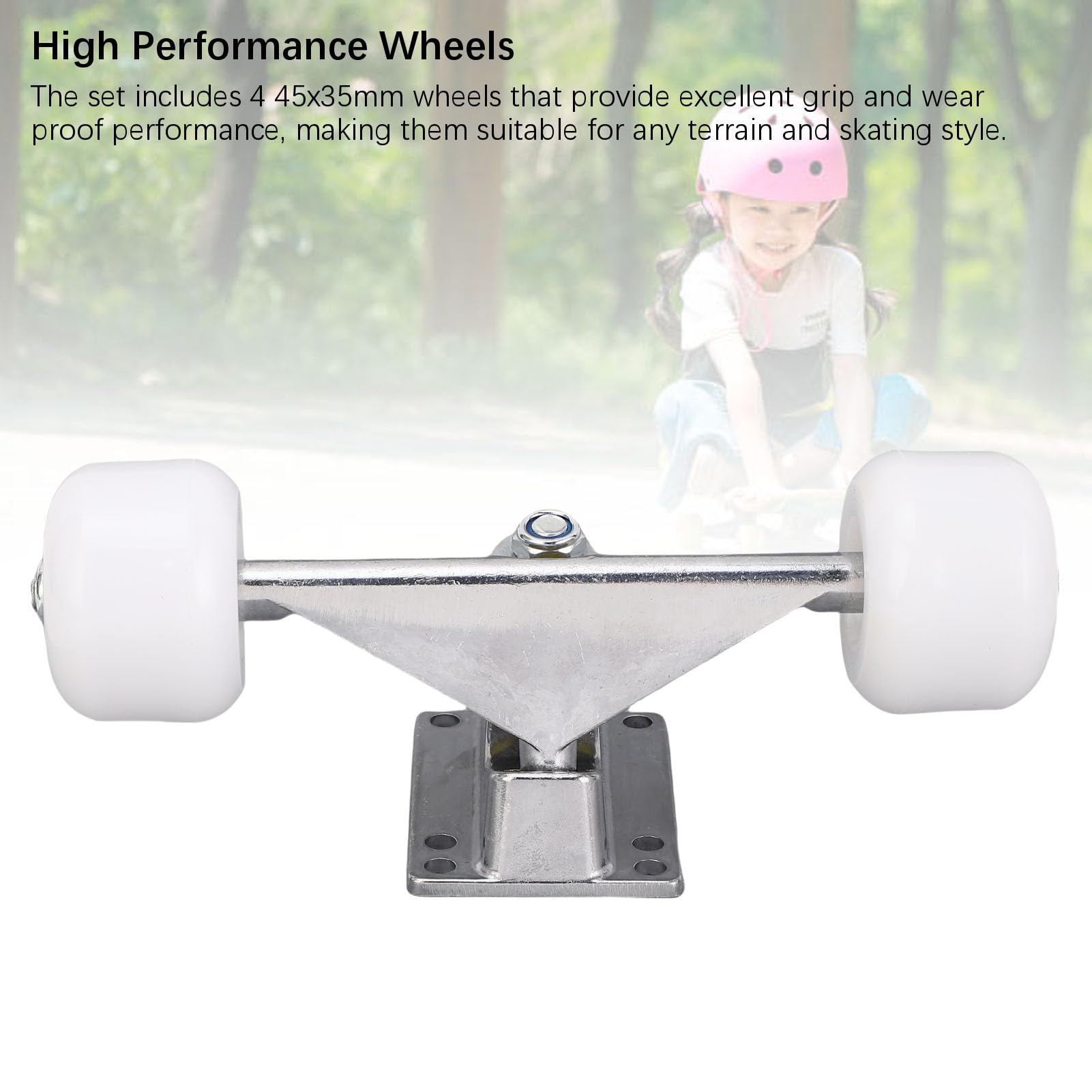 SUNGOOYUE Skateboard Trucks Wheels Set, Pack de 2 Alliages en Aluminium 5 Pouces Trucks de Rue 45 Mm Roues de Poignée pour Le Patinage de Patinage de Rue Performance (Silver)