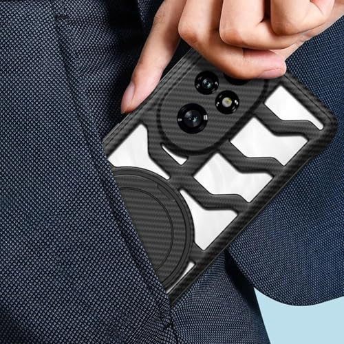 Image of for Honor 200 Pro 5G Case with Kickstand Heat Dissipation Hard PC Phone Back Cover Carbon Fiber Texture - Desert Gold