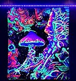 Addwel Blacklight Mushroom Tapestry, Trippy Upright Tapestry Glow In The Dark, UV Reactive Black...