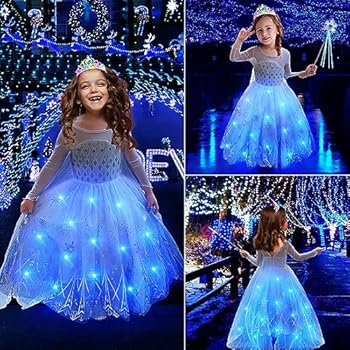 G.C Elsa Prinsessenkostuum voor meisjes, ijskoningin, cadeau met Elsa-jurk, kroon, toverstaf, halsketting, handschoenen, voor Halloween, Kerstmis, carnaval, verjaardag, verkleedkleding voor kinderen
