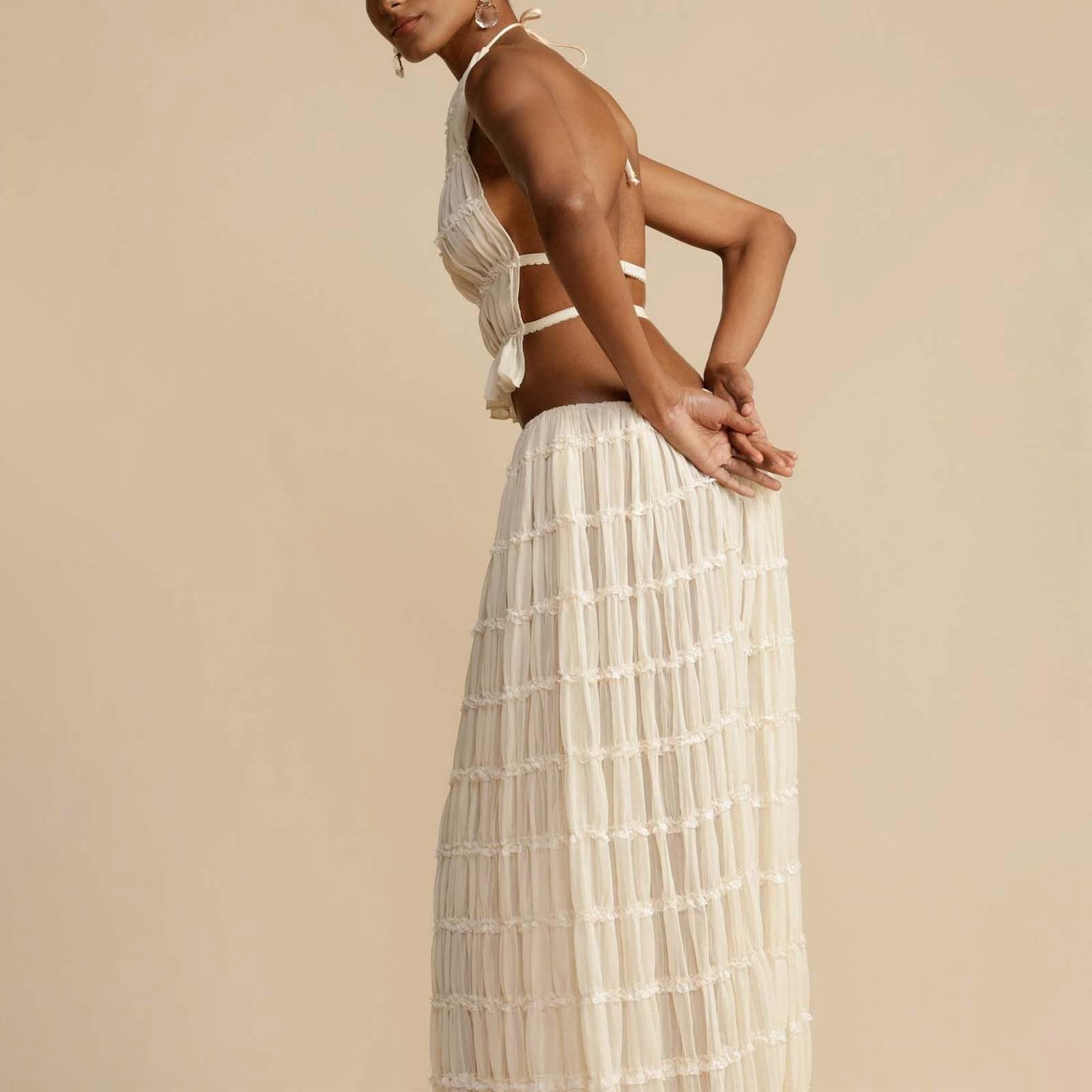 Crop Top avec jupe pour femme - 2 pièces - Jupe longue d'été et sans bretelles - Haut court sexy - Ensemble de clubwear - 2 pièces - Jupe et haut de fête Y2K - Tenue d'été