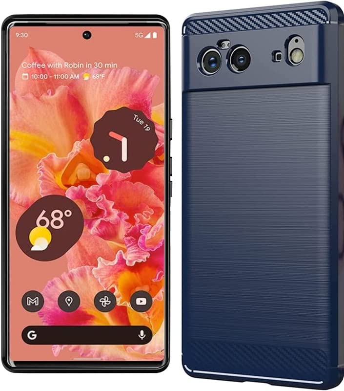Image of NPRC Hybrid Ultra Slim Protective Case TPU Non-Slip Carbon Fiber Texture Shockproof Case Cover for Google Pixel 6 - Blue