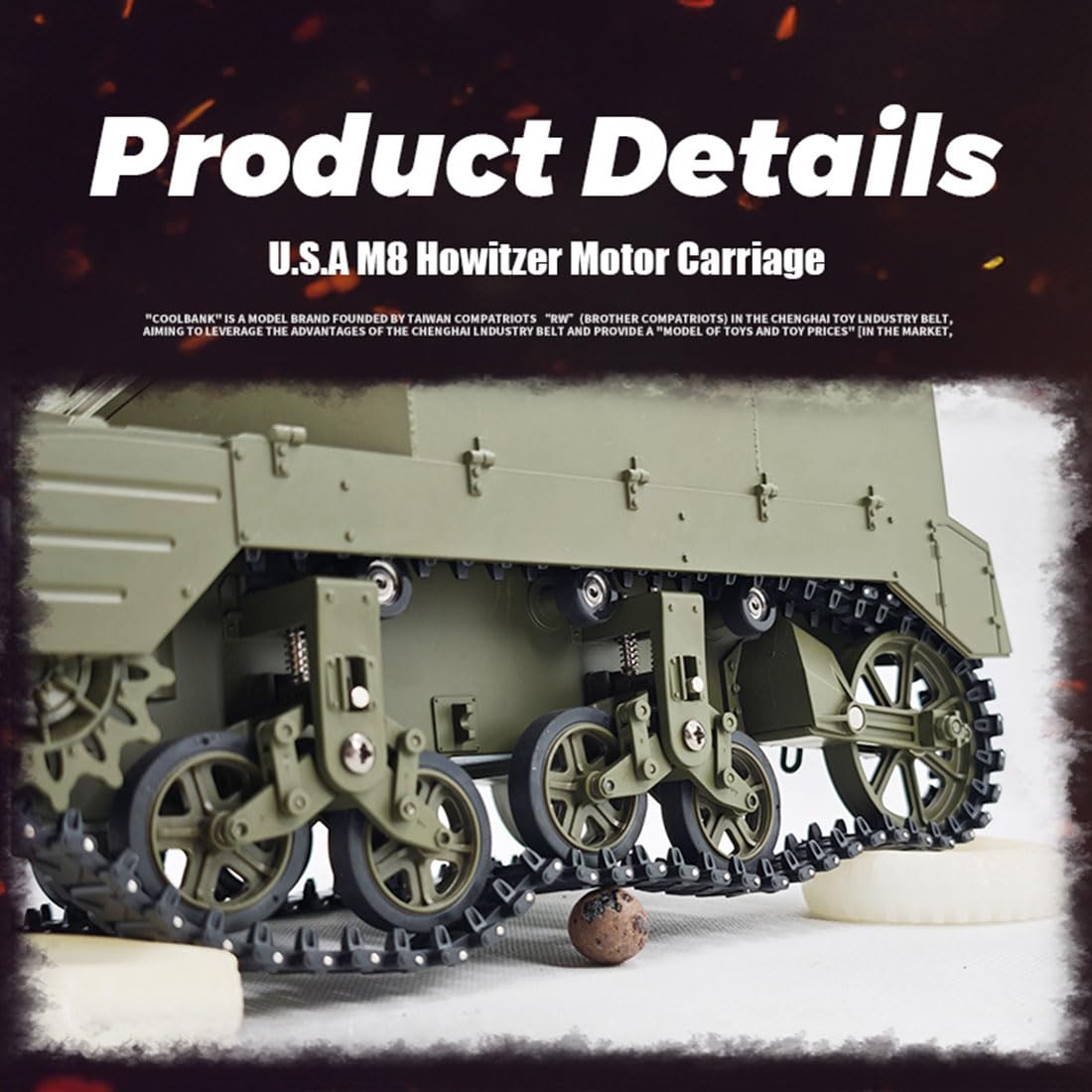 Tanque 1/16 Rc, 2.4G U.S. M8 Autopropulsado Howitzer RC Simulación Tanque, Con Sonido Y Luz, Humo Telescopio, Modos de Doble Velocidad, Coche teledirigido para Adultos (RTR)