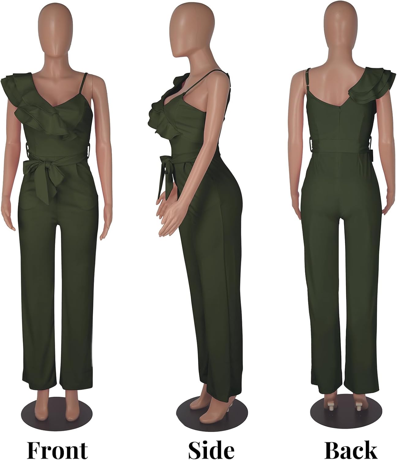 kaimimei Womens Casual Jumpsuits V-Neck Sleeveless Ruffle Backless Belted Wide Leg Pant Sexy Romper Party Clubwear - Image 5