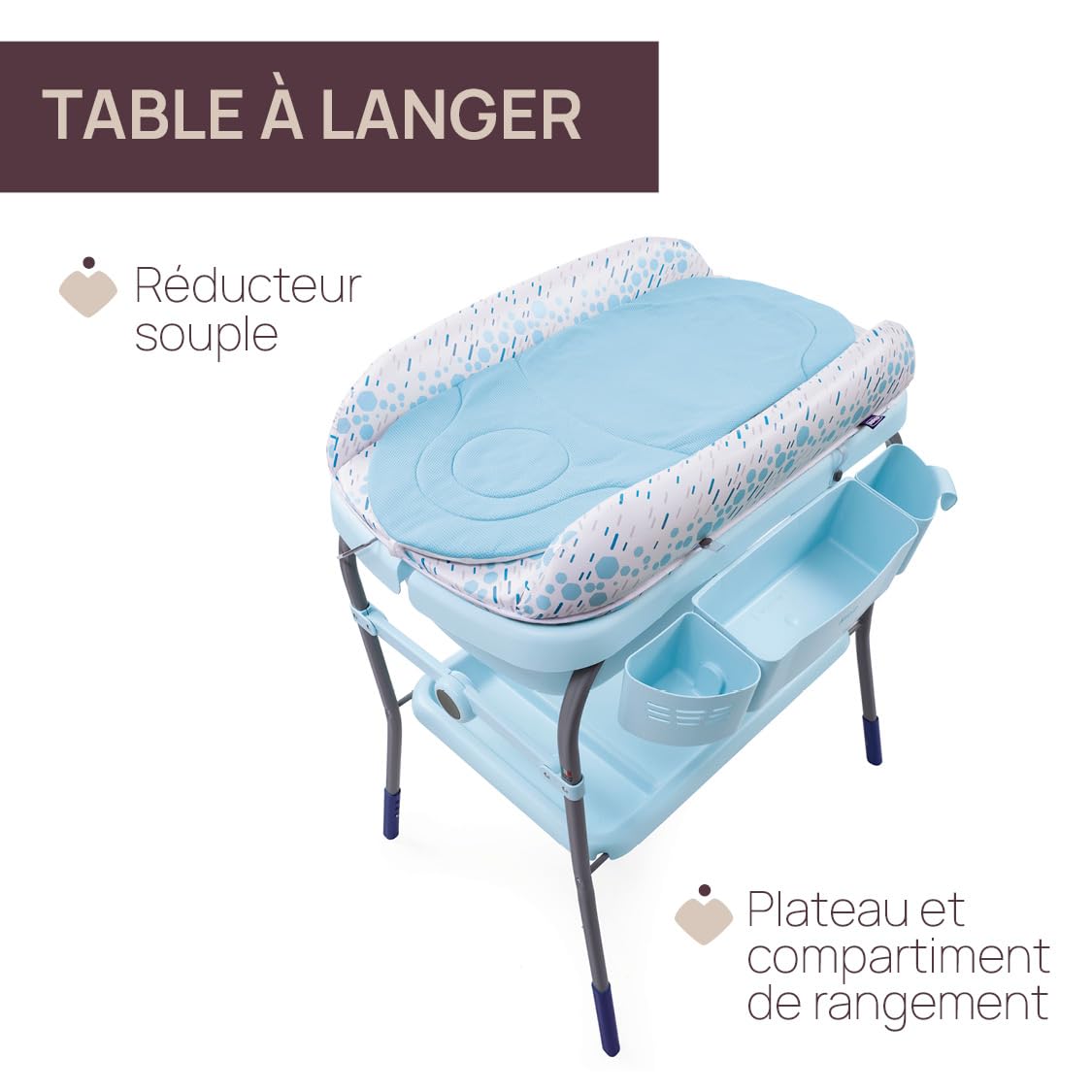 Chicco Cuddle & Bubble Bañera Bebé Ergonómica con Patas y Cambiador con Acolchado y Suave Reductor, Altura Regulable, Cierre Compacto, Organizador, Ocean Máx. 11 Kg