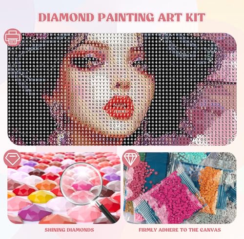 Image of QENSPE Diamond Painting Art Kits for Adults, DIY Pink Flowers Full Drill Diamond Art Kit for Beginners, 5D Beautiful Woman Round Diamond Dots Paintings Gem Art Crafts Home Wall Decor Gifts 30x40cm