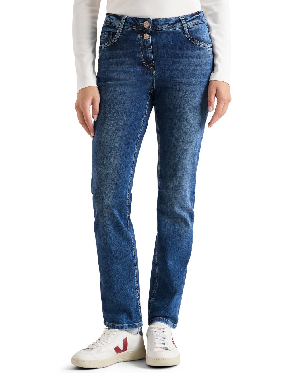 Cecil Women's 3817336 Straight Leg Jeans, Mid Blue Used Wash, 29W x 30L