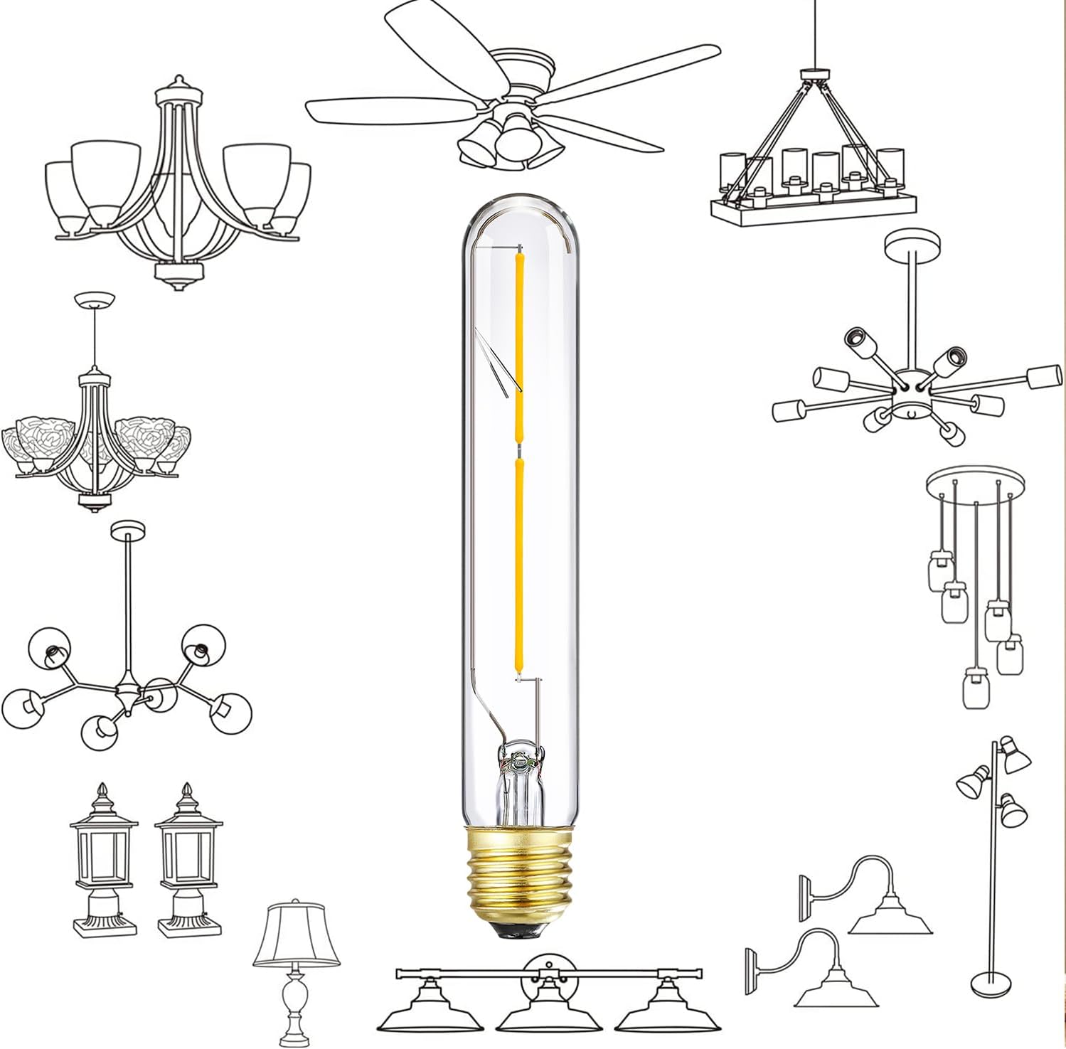 Leools T10 LED Bulb 4W Dimmable E26 Base Tubular Light Bulb 4000K Daylight 40W Equivalent 400lm T9 T8 Bulb for Rustic Pendant, Wall scones Tube Light Desk Lamp Vintage Edison Long Light Bulb,4Pcs