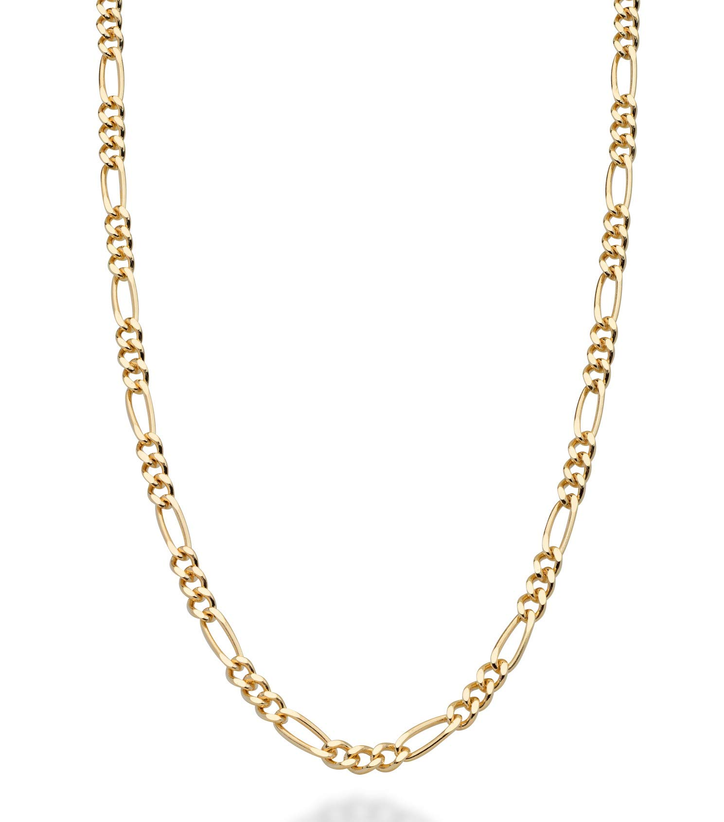 MiabellaMiabella Solid 18K Gold Over Sterling Silver Italian 2.3mm Diamond-Cut Figaro Link Chain Necklace for Women Men, 925 Made in Italy