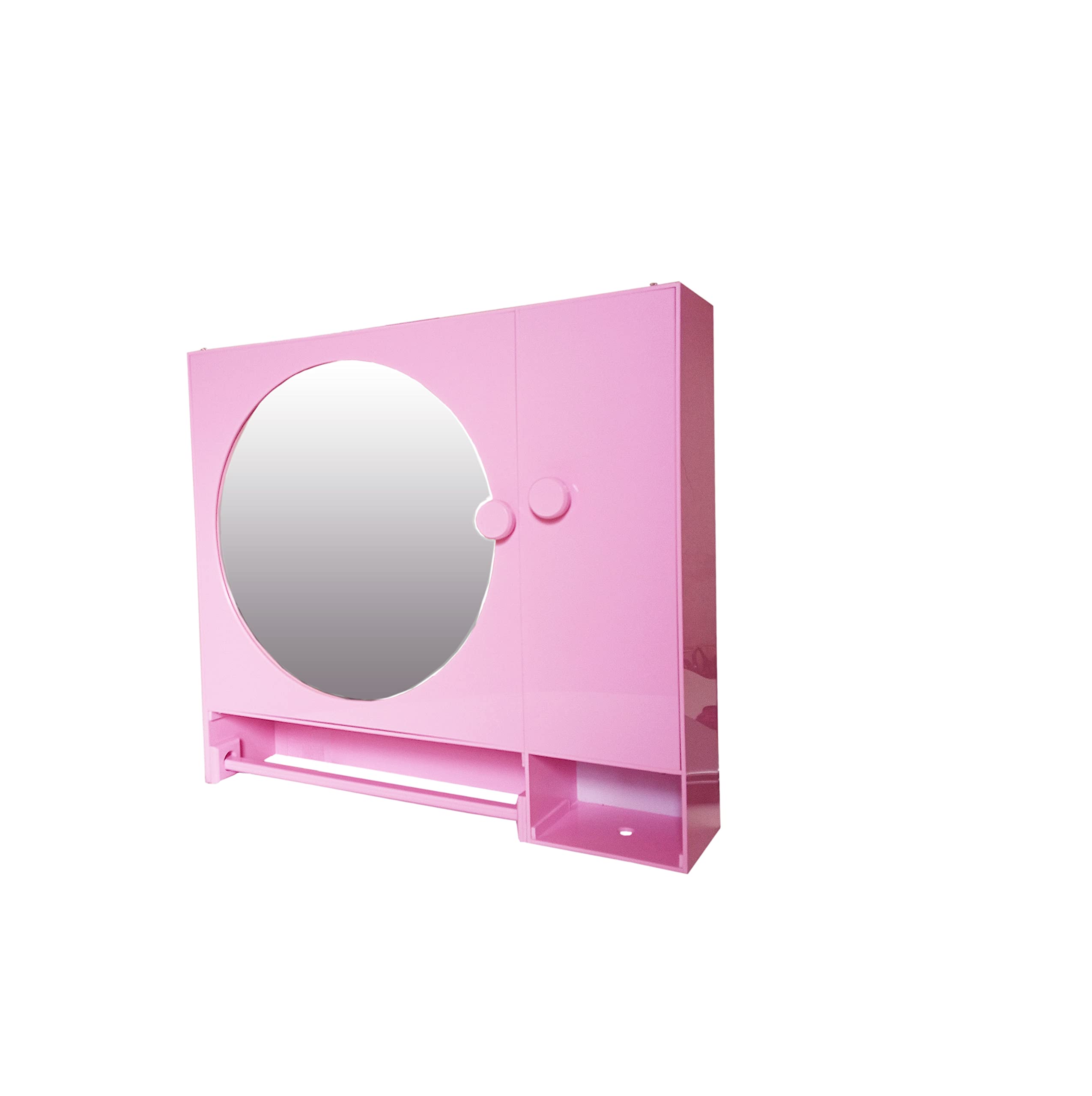 WINACO Round Pink Acrylic (18" x 4" x 16" inch) Bathroom/Wash Basin/Cosmetic/Groming/Wall Mount/Storage Mirror Cabinet (Pink)