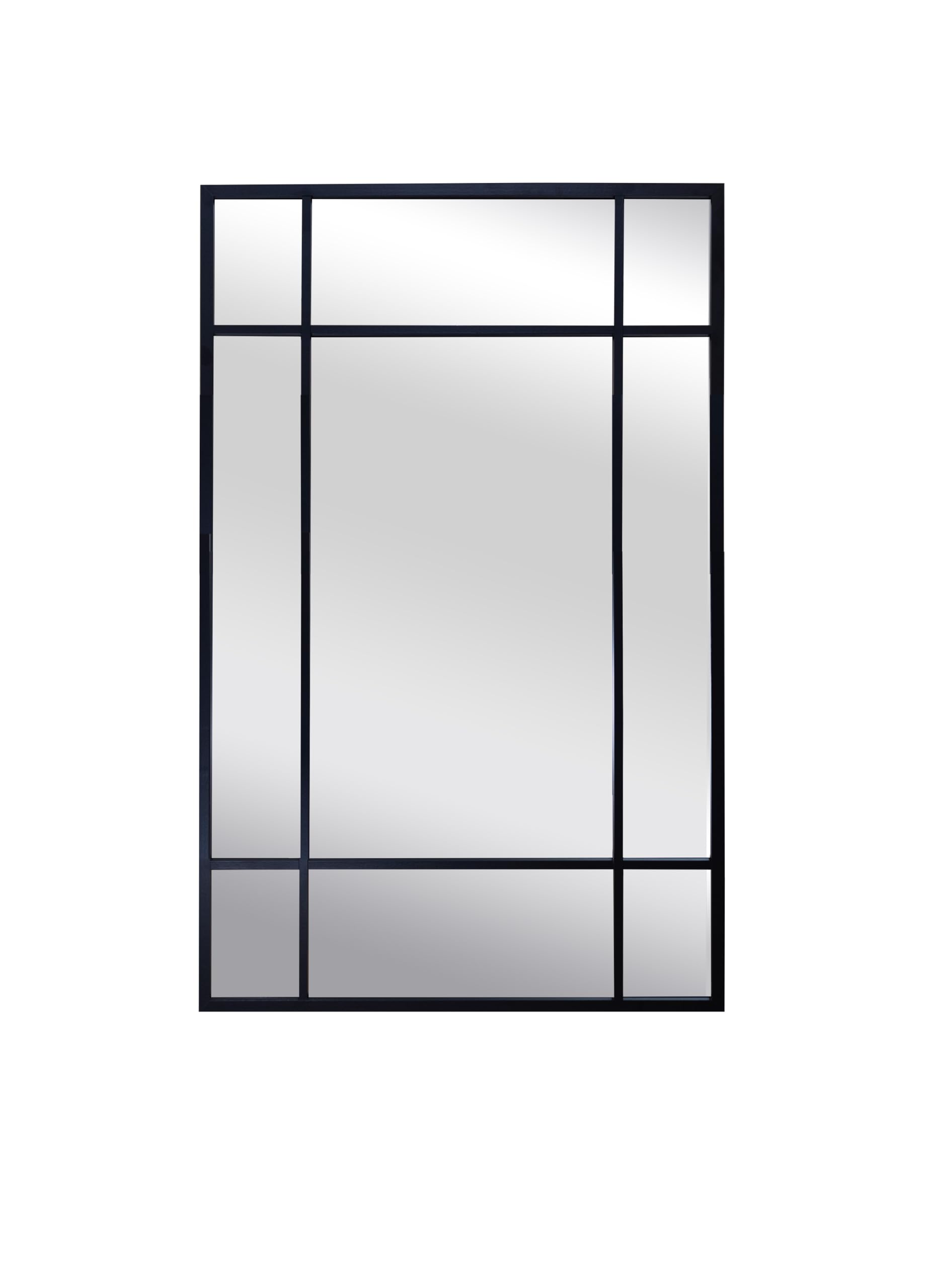 BD ART Espejo con Postes 100x70, Negro, Espejo de jardín, Espejo de Pared, Aspecto Ventana, a Cuadros, Loft, Elegante