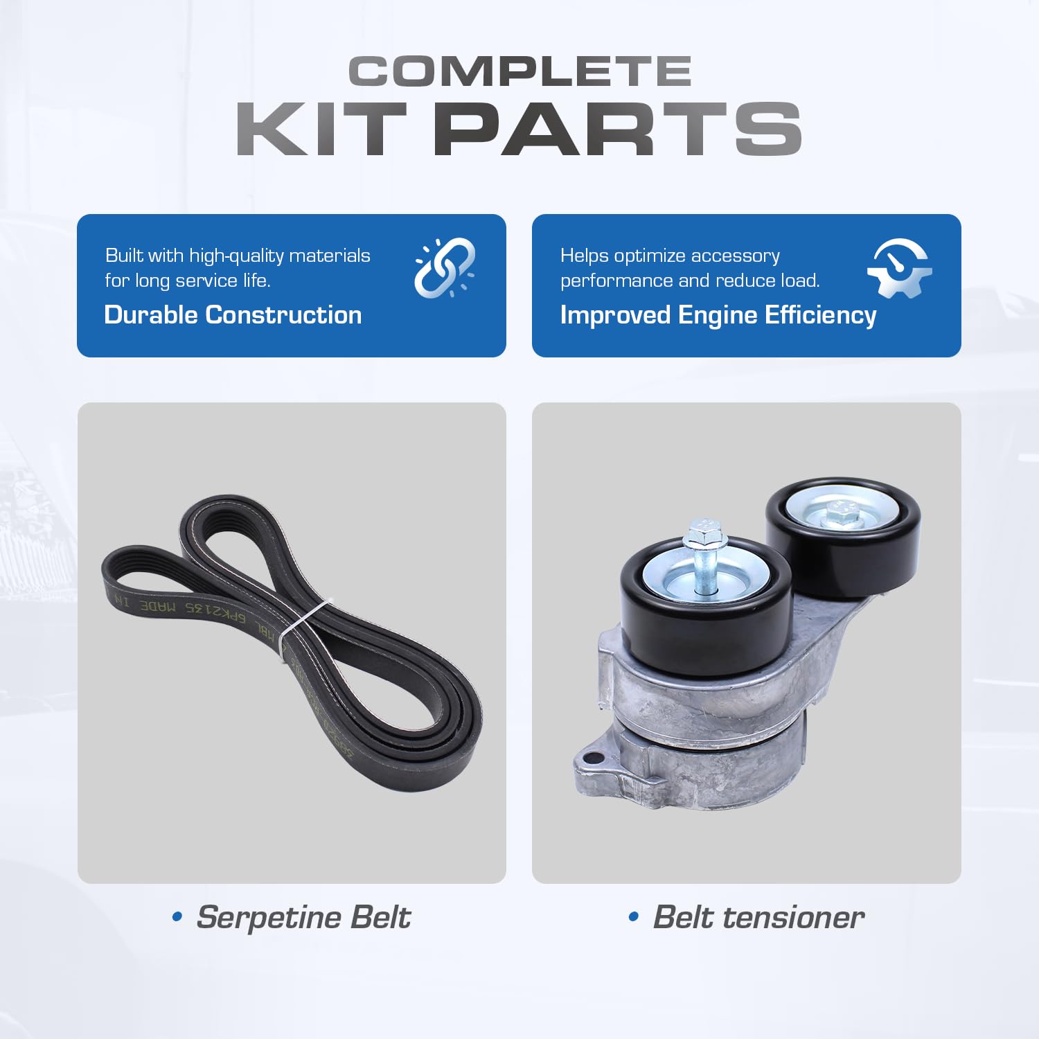 Tensioner and Serpentine Belt for Honda Accord 3.0 3.5 2003-2012, Odyssey 2005-2017, Pilot 2005-2015, Ridgeline 2006-2014, Acura MDX 2003-2013, RL 2005-2012, TL 2004-2008, ZDX 2010-2013