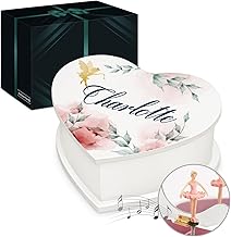 Maverton personalisierte Musikschmuckdose in Herzform mit Aufzieh-Spieluhr - Schmuckkästchen Ballerina Spieldose - Herz Schmuckkiste für Mädchen zur Taufe Erstkommunion - zu Weihnachten - Fee