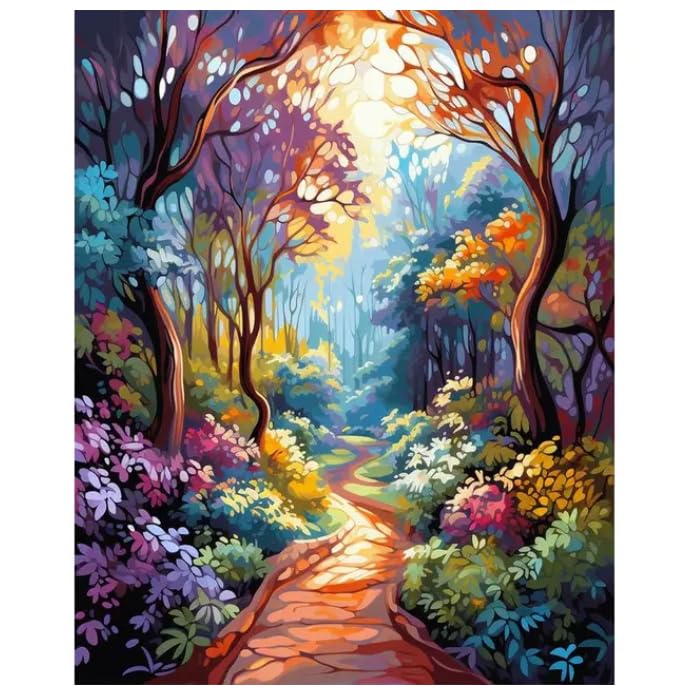 Kit Canevas au Demi Point Croix Ensemble de broderie tapisserie Ensemble de broderie au point de Y compris fil de coton multi-brins-Forêt,style 1,30x40cm(Sans cadre)