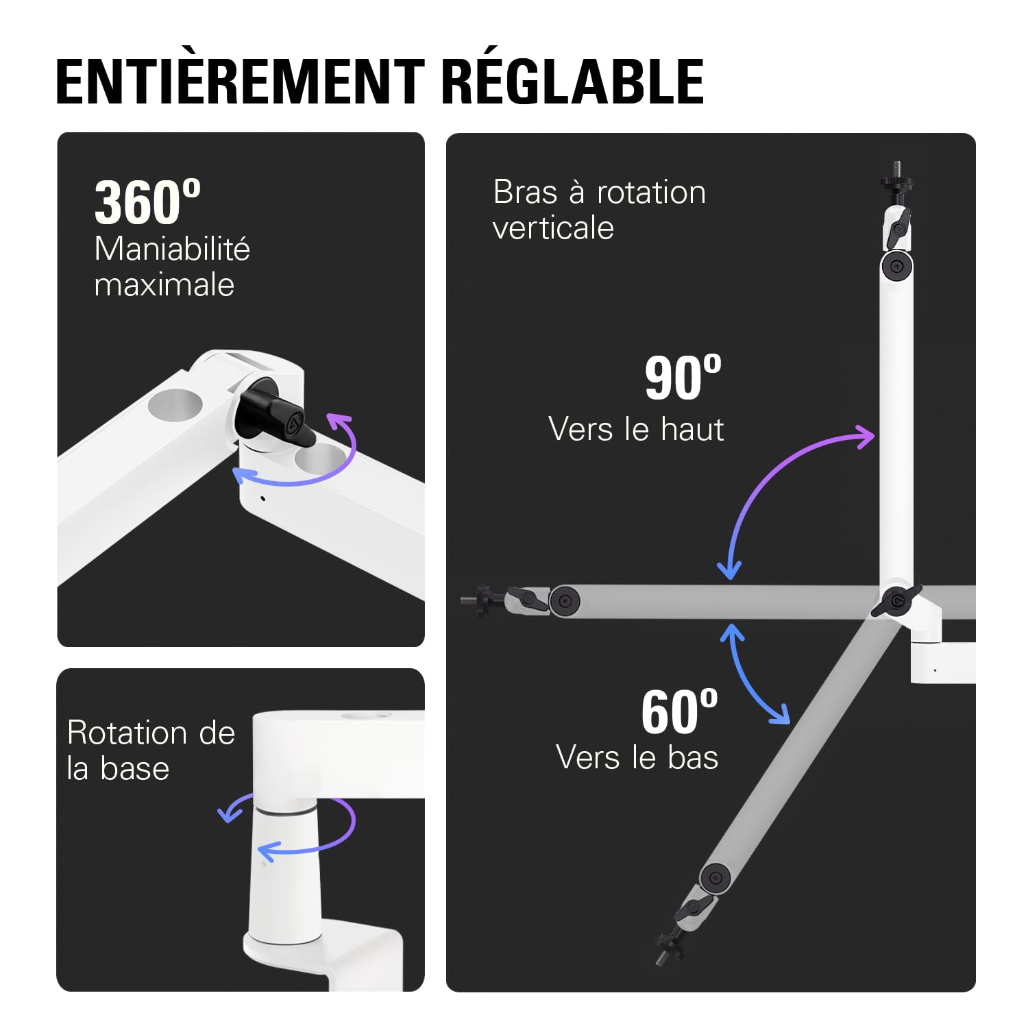 Elgato Wave Mic Arm Low Profile White, Perche de micro | Compacte, pince de bureau, fixation polyvalente, entièrement réglable, podcasts, streaming, jeux, télétravail