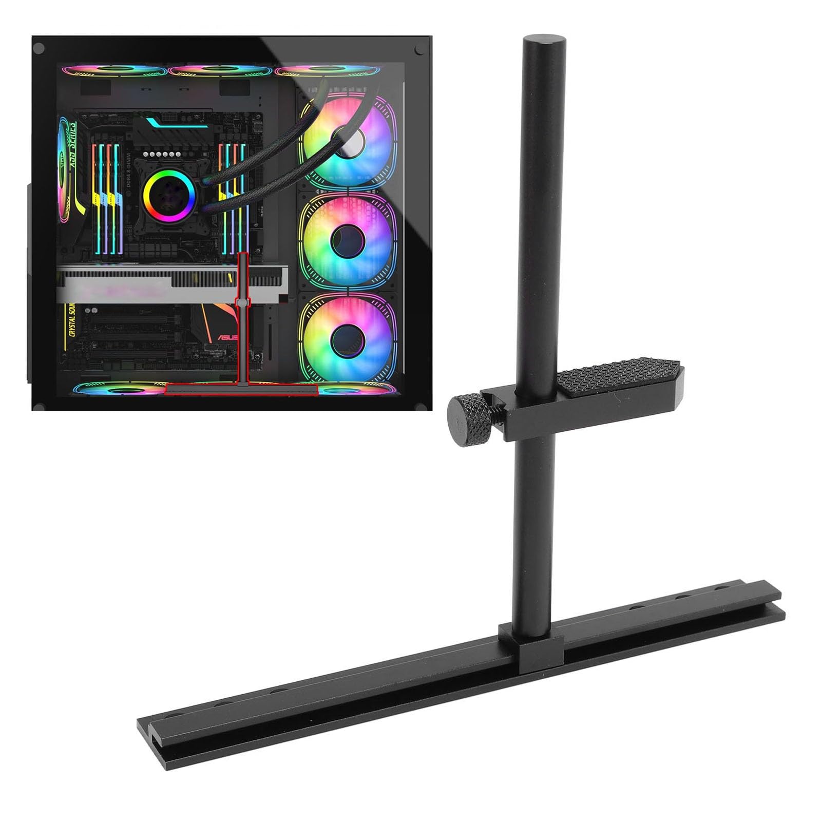 Wspornik Karty Graficznej GPU, Regulowany Wspornik Zapobiegający Zwisaniu Karty Graficznej, Wspornik Stojaka GPU ze Stopu Aluminium Wentylator 9 Cm 12 Cm 14 Cm, do Obudów ITX