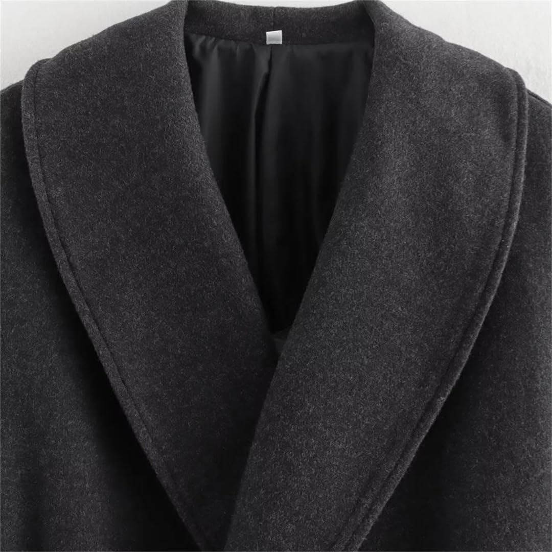 Abrigo de lana para mujer, manga larga con cinturón, abrigo largo para otoño e invierno