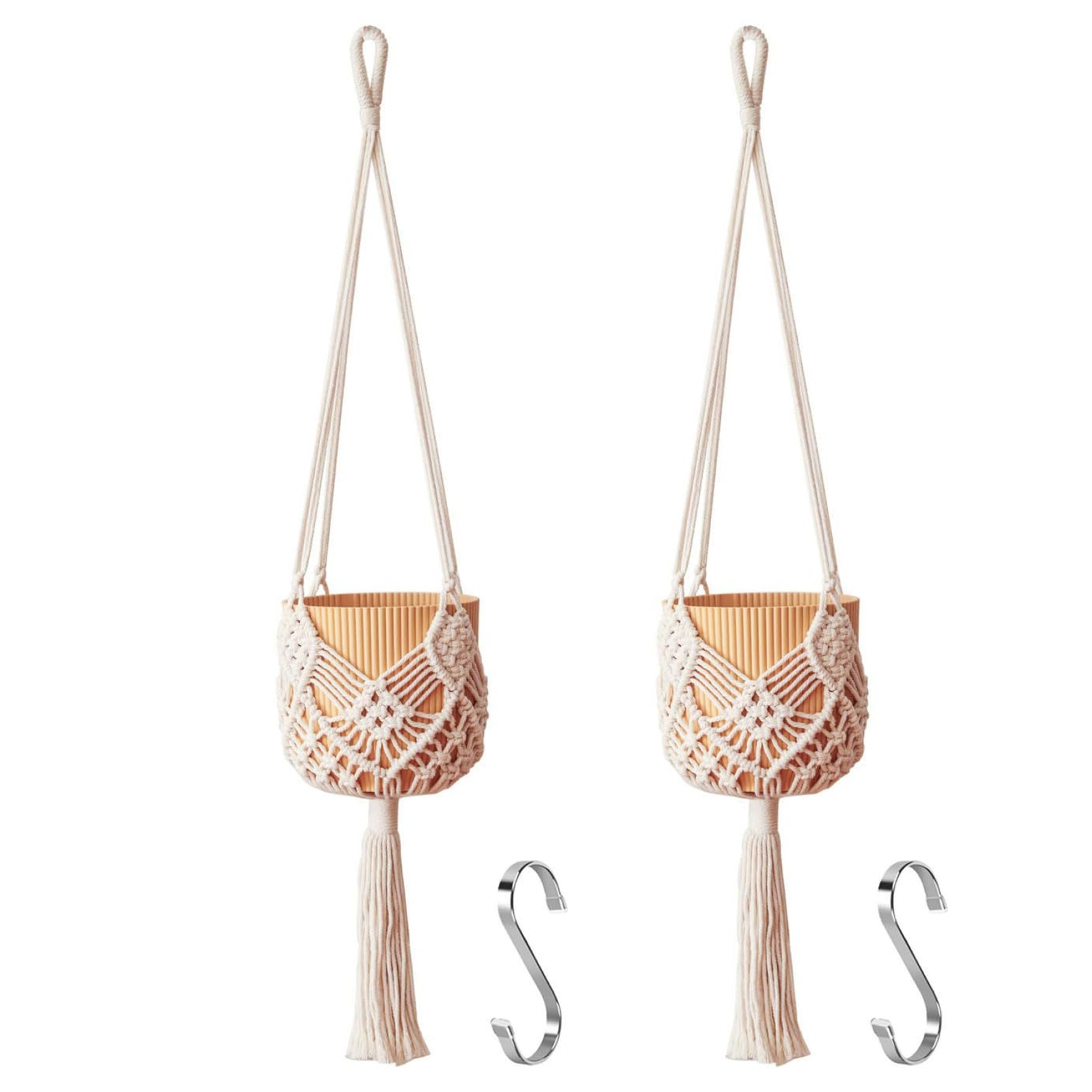 Faroby Macrame Plant Hangers 2PCS 35 Inch Cotton Rope Weaving Boho Plant Hanger with S-Shaped Hooks Hanging Plants Holder for Home Decor, Macrame Hanger