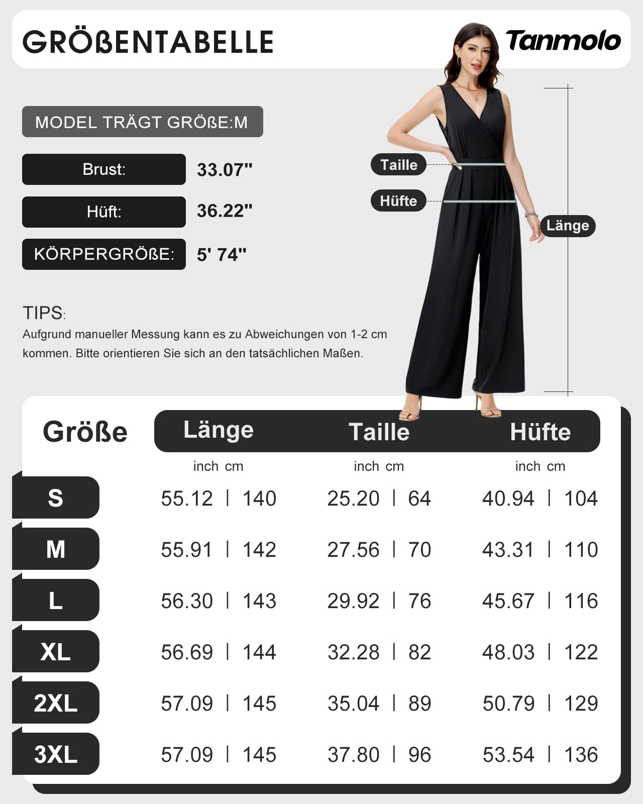Tanmolo Damen Jumpsuit Elegant Festlich Sommer Ärmellos Overall Weites Bein Romper Mit Taschen Kurz