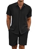 Men's Summer Beach Outfits 2 Piece Short Sleeve Shirts and Shorts Vacation Texture Linen Sets for Men