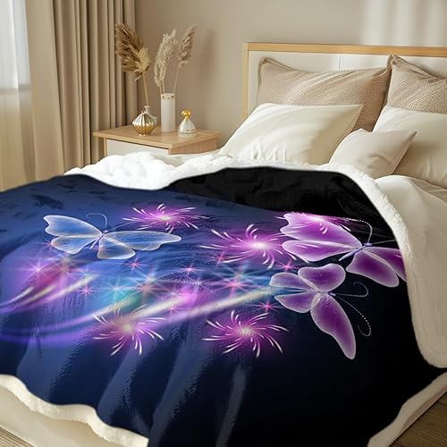 Miniatura 2 de Sleepwish Manta de mariposa morada, suave manta de vellón azul con mariposas, manta de felpa, manta de sherpa, tamaño individual (60 x 80 pulgadas)