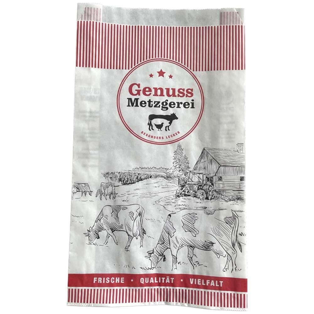 Metzgerfaltenbeutel Genuss Metzgerei, Papier, 20 + 7 x 32 cm, 1000 Stück