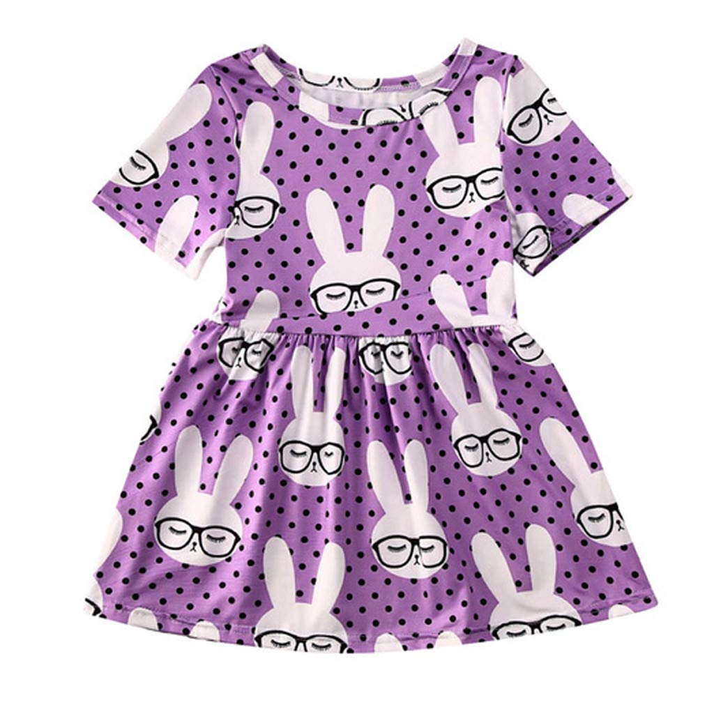 Girl's Summer Casual Elastic Waist T-Shirt Dress Short Sleeve Crewneck Summer Casual Dresses Sundress 1-5 Years