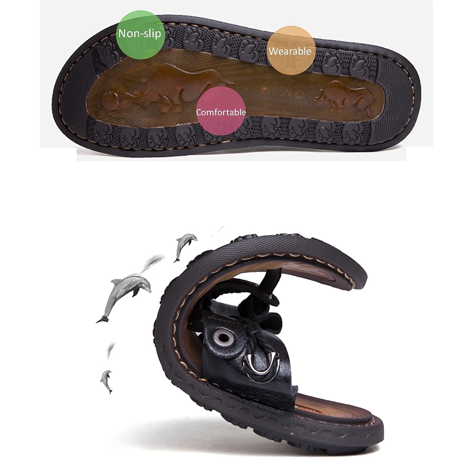 G&F Spiaggia Infradito Casuale Pelle Sandali Uomo Suola Gomma Pantofole (Color : Brown, Size : 45