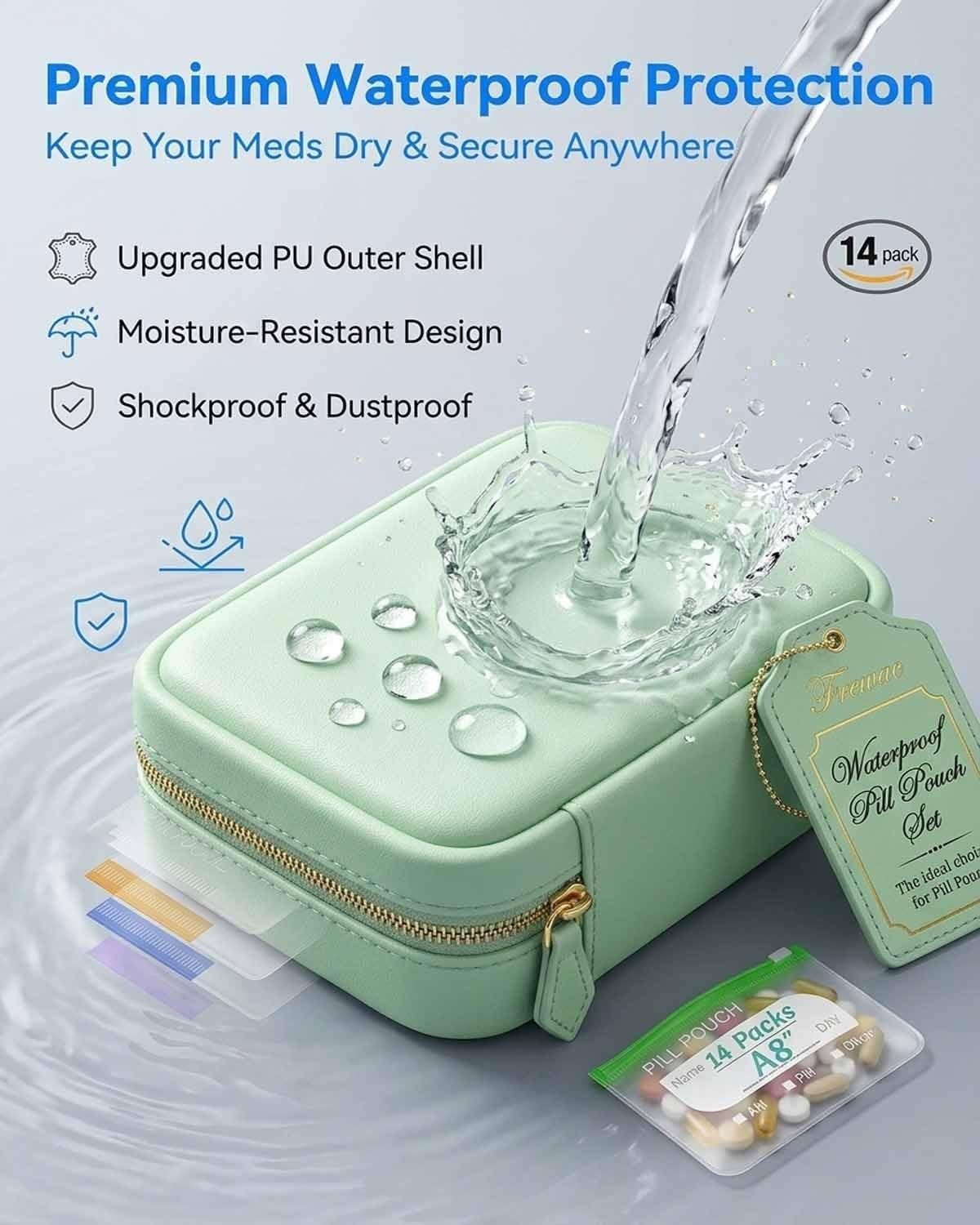 Waterproof Pill Organizer Set 14-Piece Travel Medicine Case Crush-Resistant Zippered Pouch