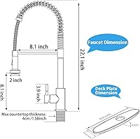 Vista 2 de Grifos de cocina con rociador extraíble, grifo de fregadero de cocina de resorte comercial de níquel cepillado, arco alto, grifos extraíbles