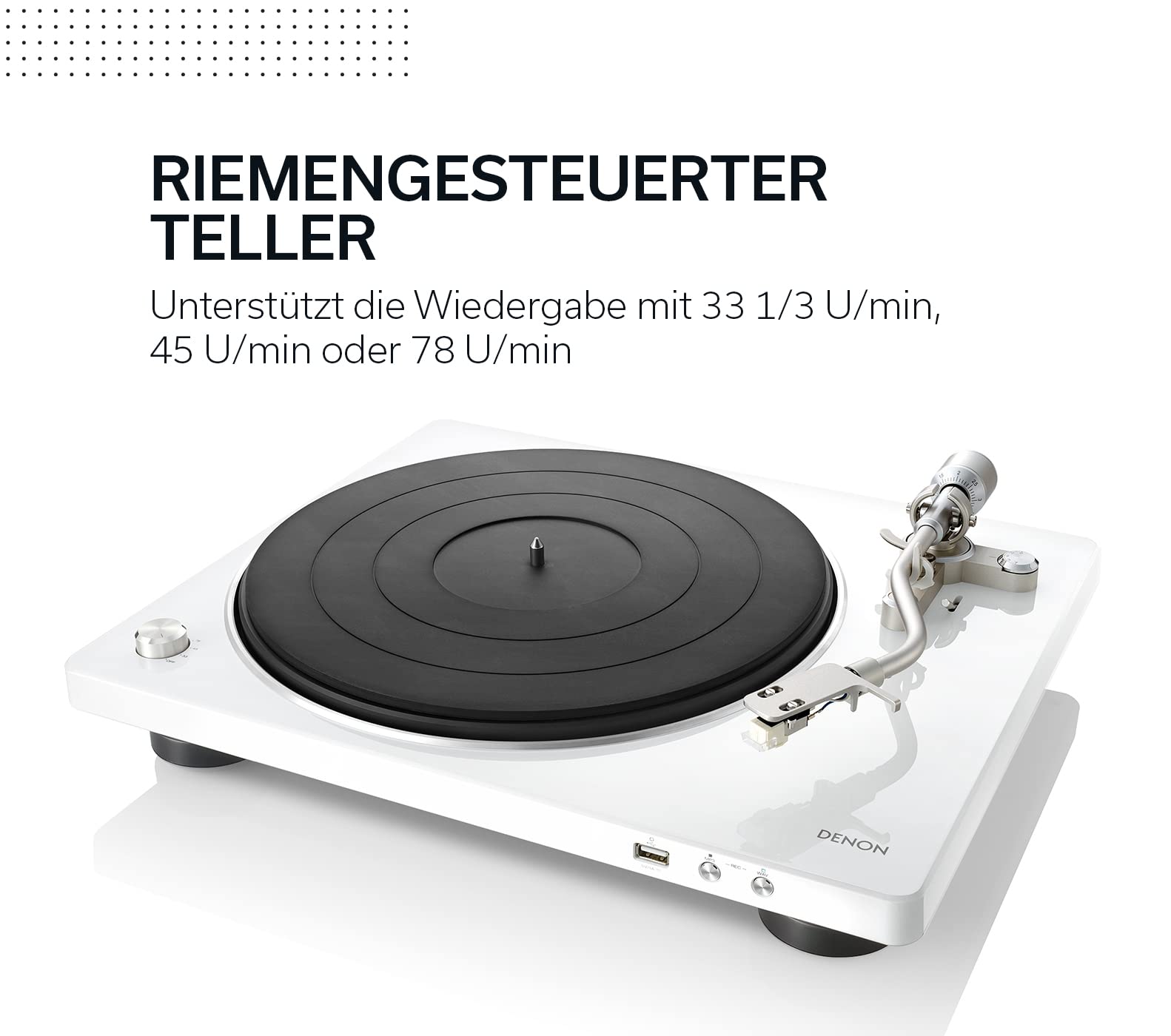 Denon DP-450USB Plattenspieler, USB-Aufnahme, Integrierter Phono-Vorverstärker, Halb-Automatisch, Riemenantrieb, MM-Tonabnehmer - Schwarz