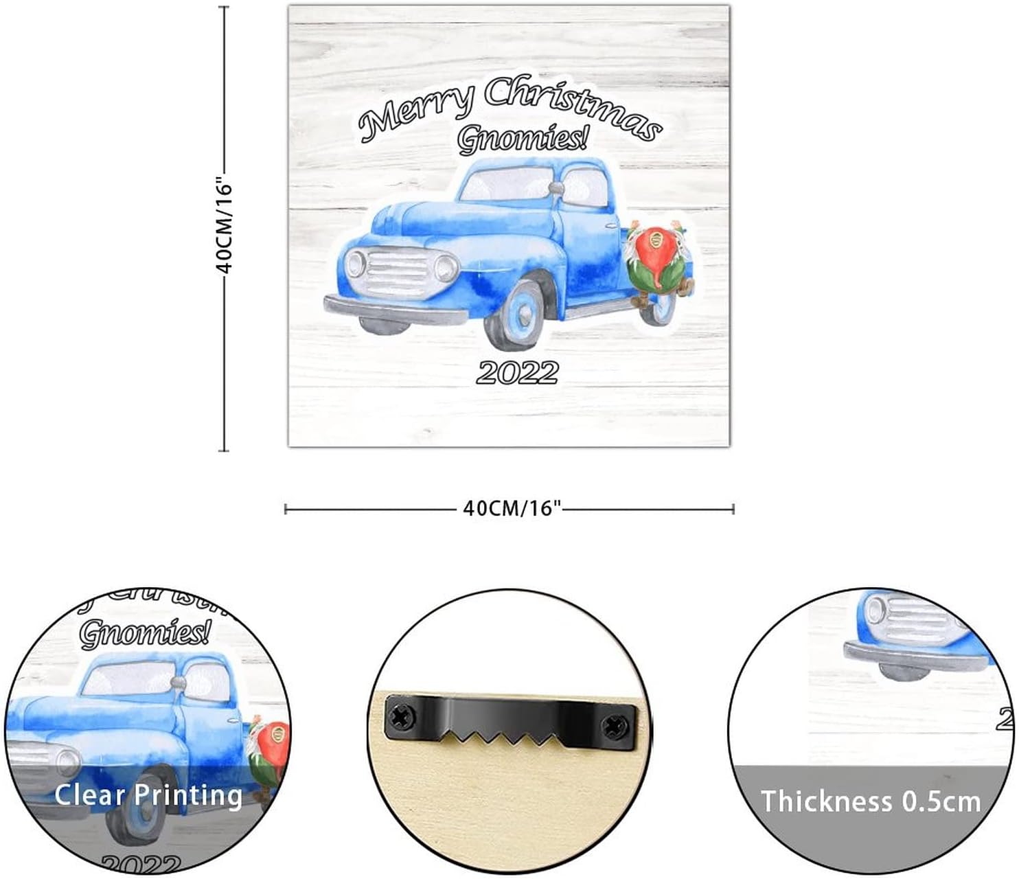 Merry Christmas Gnomies Wooden Sign Winter Blue Truck Gnome Tree Wooden Wall Art Signs Vintage Christmas Is Coming Home Wall Hanging Sign Decor For Living Room Bedroom Front Door Office 16x16in