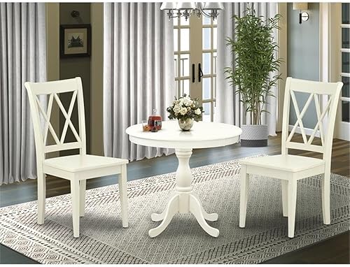 Miniatura 8 de East West Furniture AMCL3-BCH-W - Juego de mesa de comedor de 3 piezas contiene una mesa de cocina redonda con pedestal y 2 sillas de comedor, 36 x