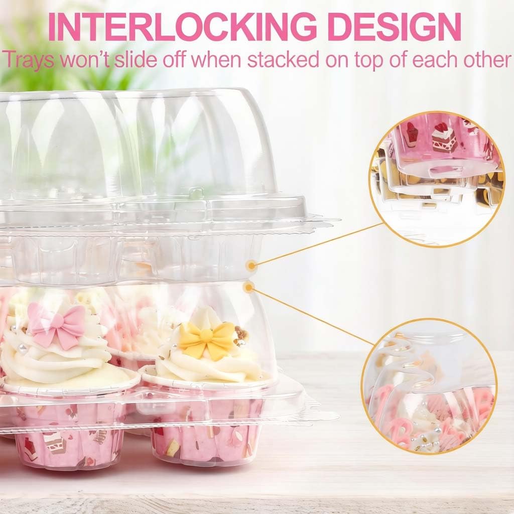 LotFancy Mini-Cupcake-Behälter, 24 Stück, 12 Sets, Kunststoff-Cupcake-Halter mit 288 Mini-Cupcake-Einlagen, transparente Einweg-Mini-Cupcake-Träger mit abnehmbarem Kuppeldeckel (Mini-Größe)