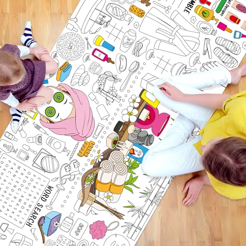 Image of Naozinebi Spa Giant Coloring Poster for Kids Large Coloring Tablecloth Big Paper Sheets Page Spa Theme Table Cloth DIY Activity Game Art Crafts Mat Wall Home Party Decoration Supplies