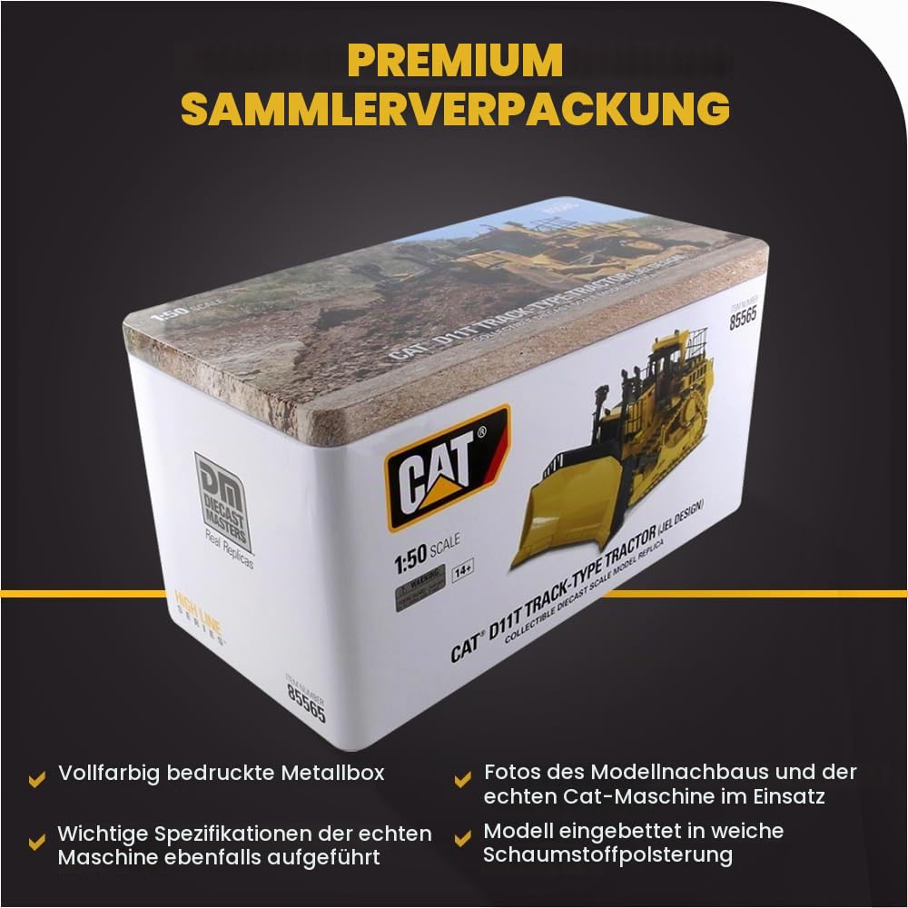 Diecast Masters Cat D11T Track Type Tractor 1:50 | In Blechdose, detailgetreuer CAT Kettendozer, ab 14 Jahren, für Sammler, 85565