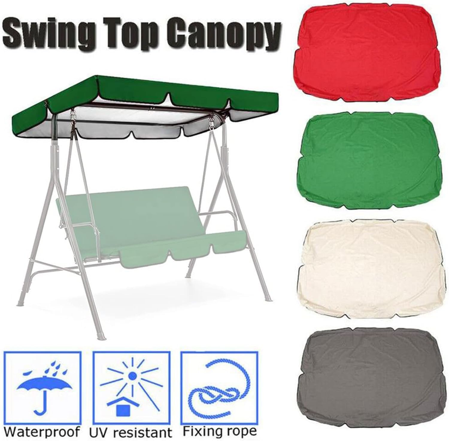Wate 3-osobowa huśtawka ogrodowa baldachim zastępczy pokrowiec 210D Ox Cloth Zewnętrzny ochraniacz na huśtawkę ciemnozielony (rozmiar: 164 x 114 x 15 cm)