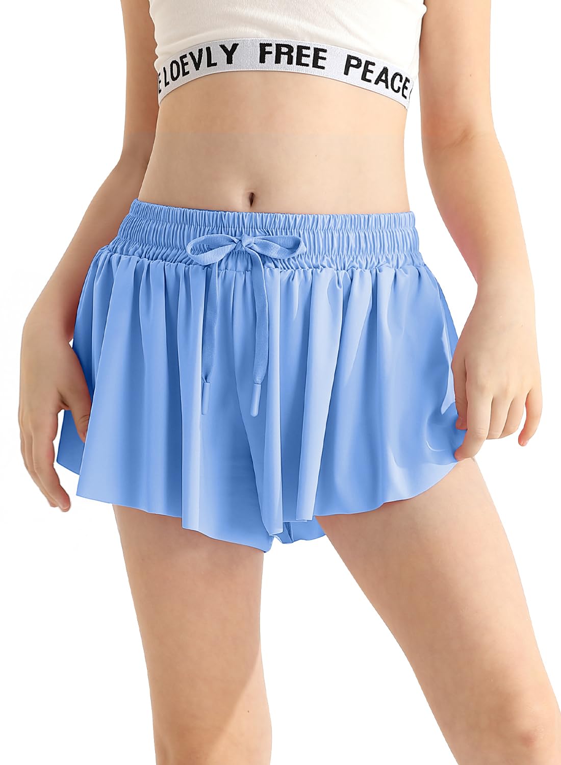 Alakuoti Girls Flowy Athletic Shorts with Pocket Drawstring 2 in 1 Quick Dry Butterfly Skirts for Running, Tennis, Dance